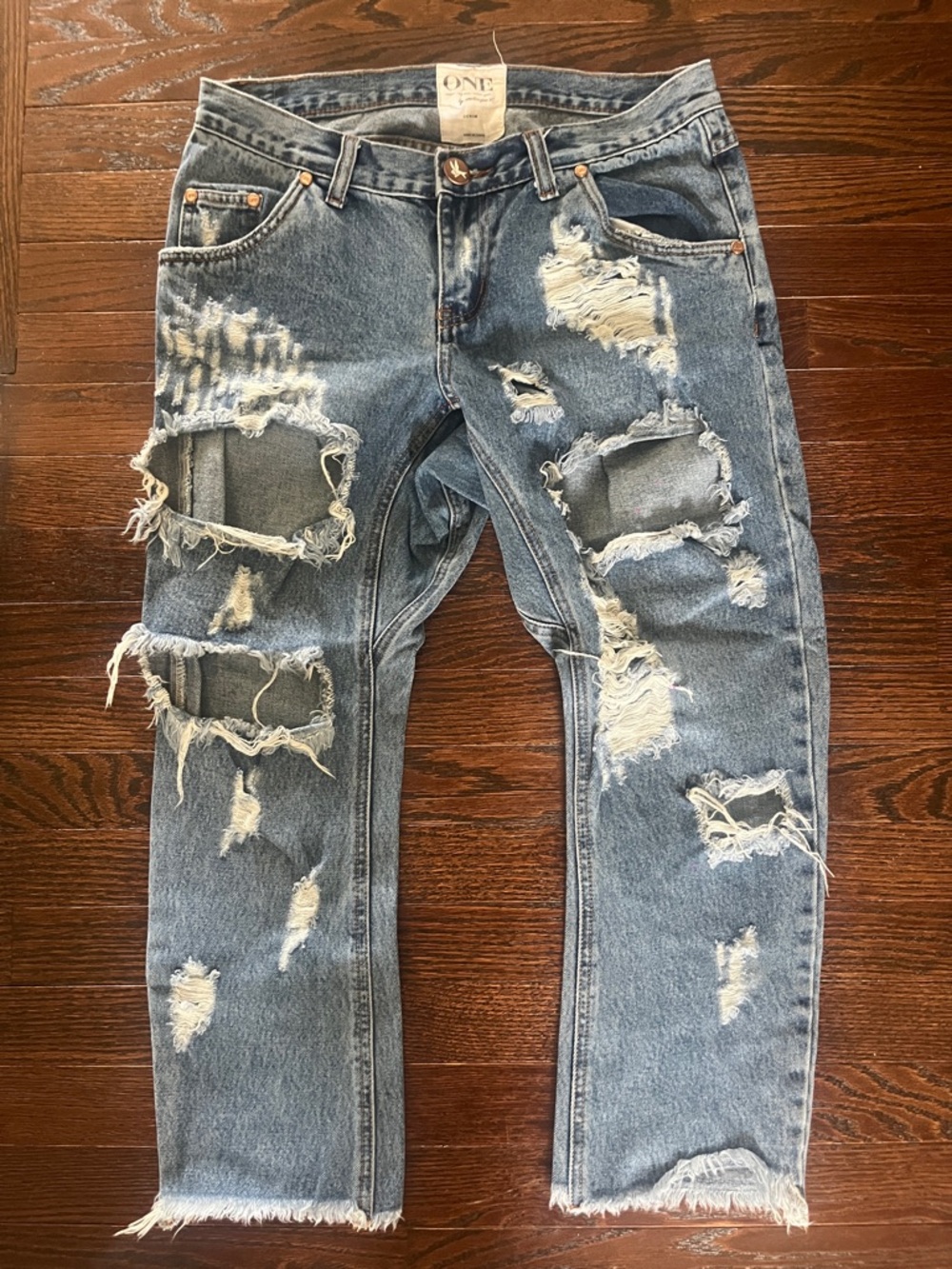 One Teaspoon Light Blue High-Rise Distressed Jeans